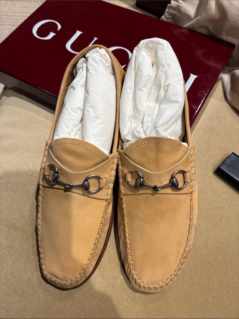Gucci Women’s Tan Leather Horsebit Loafers